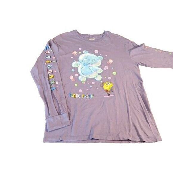 Teddy Fresh SpongeBob Squarepants Long Sleeve Purple TShirt Double Sided Sz L - Picture 1 of 9